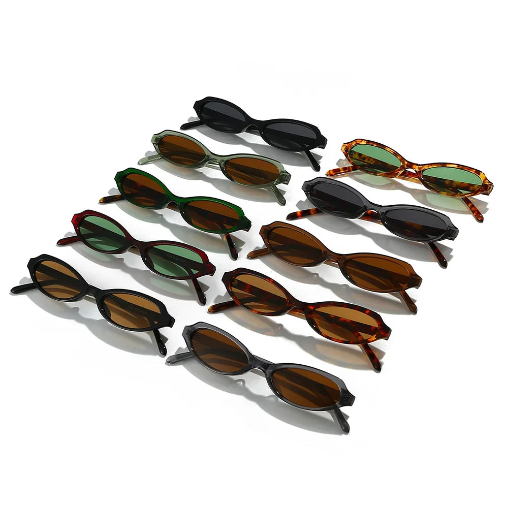 JNPCXI New Small Cat Eye Men Sunglasses Shades UV400 Fashion Green Leopard Oval Lens Women Punk Sun Glasses