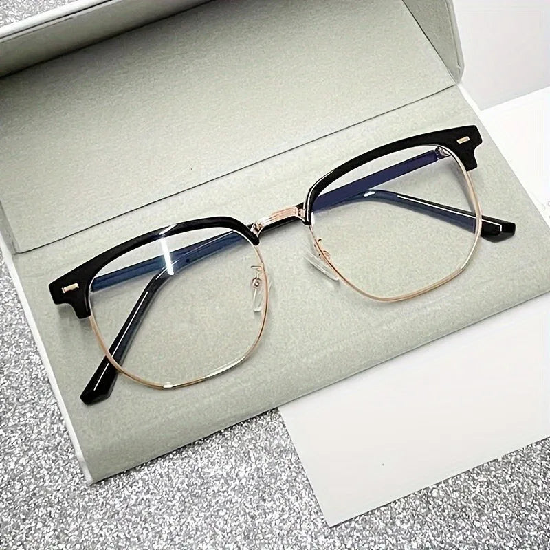 Retro Half Gold Frame Anti Blue Light Glasses - Unisex Classic Simple Design Fashion Accessories Elegant Frame