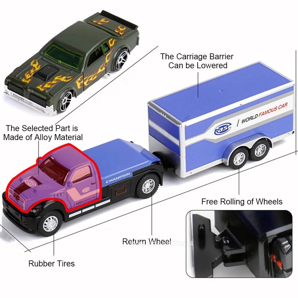 1:64 Container Trailer Alloy Diecast Model Toys Car Tailgate Can Be Lowered Pull Back Miniature Vehices Children's Surprise Gift