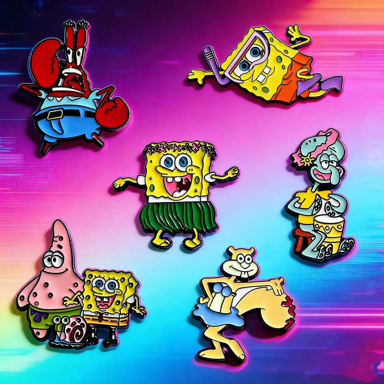 6 PCS SquarePants Enamel Pins – Cute Cartoon Lapel Badges for Backpacks, Jackets & Accessories – Perfect Kids Gifts