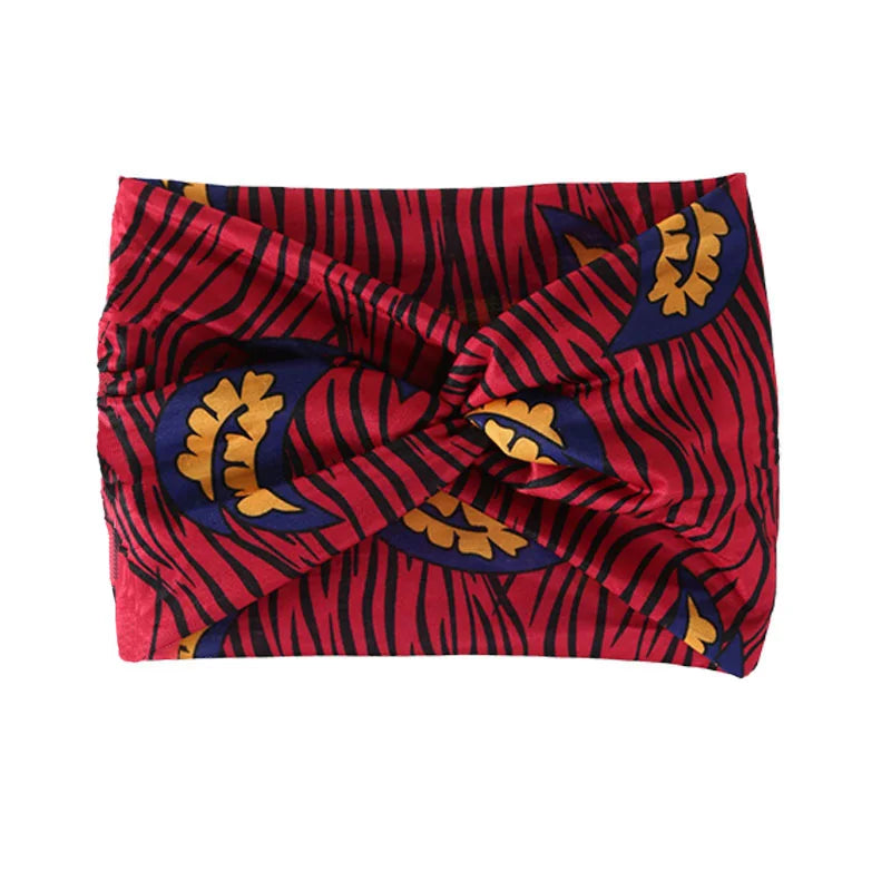Widening high elasticity soft n skin friendly Bohemian African style printed front twisted headband