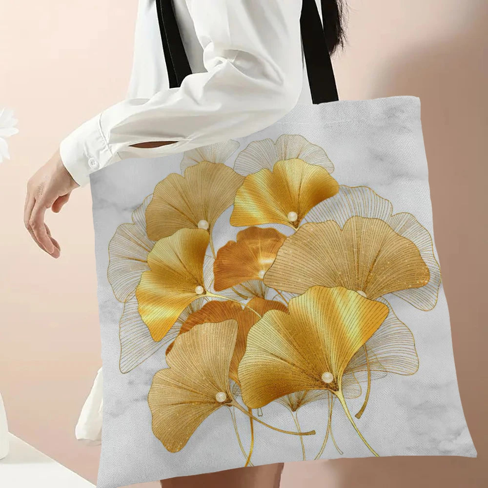 Fashion Tote Simple Casual Shoulder Bag, Beautiful Ginkgo Leaves Print Handbags