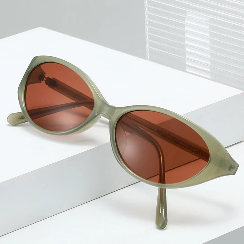 JNPCXI Small Oval Women's Sunglasses Fashion Leopard Brown Hot Sun Glasses Female Retro Colorful Shade Eyeglass