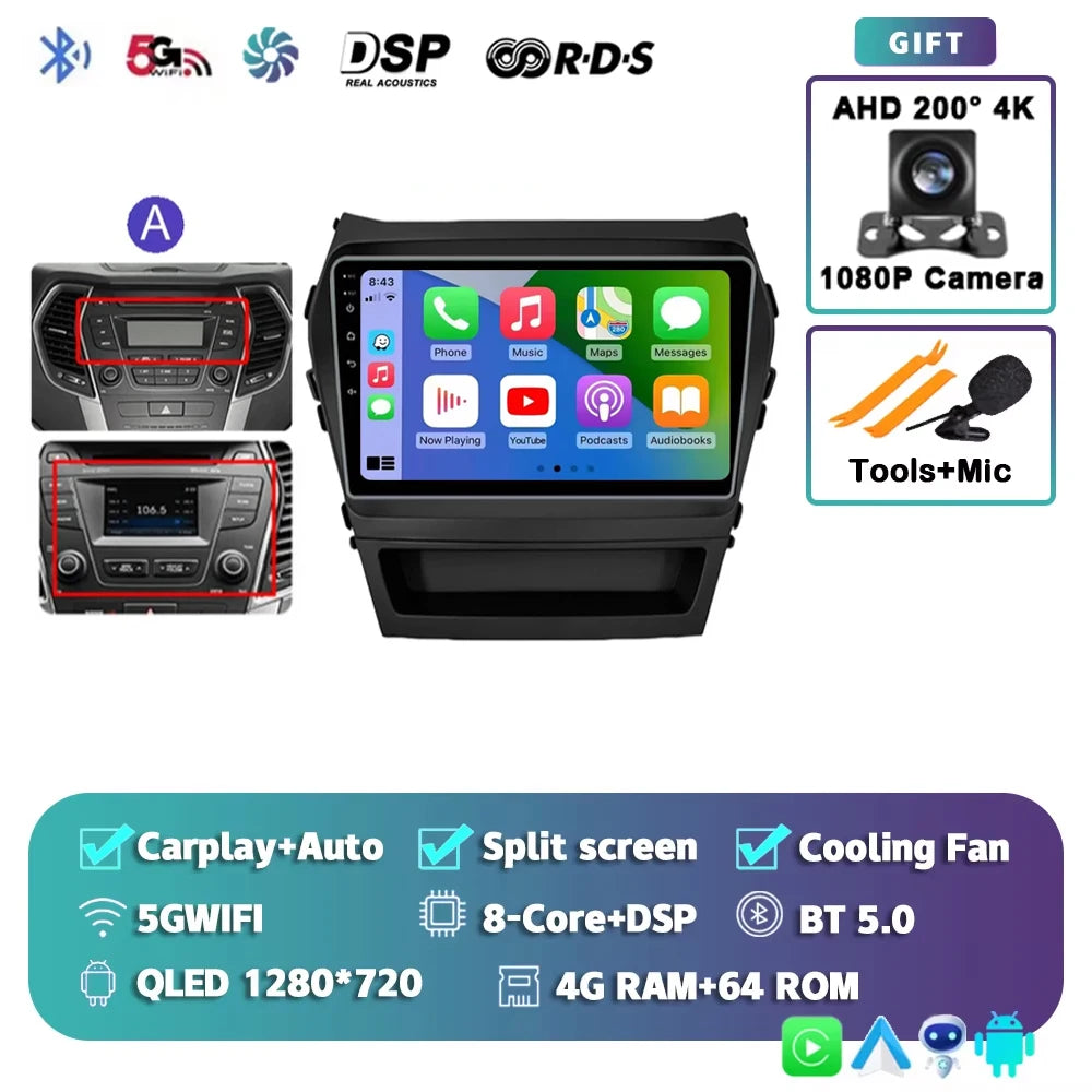 For Hyundai Santa Fe 3 2013 - 2016 Android 15 2K QLED Car Radio Multimedia Video Player GPS stereo CarPlay Head Unit 4G WIFI