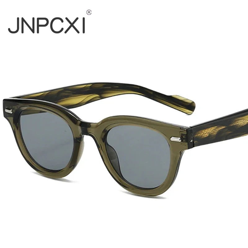 JNPCXI Cat Eye Sunglasses Women Fashion Clear Lens Frame Men Retro Rivet Punk Round Green Leopard Shades UV400 Sun Glasses
