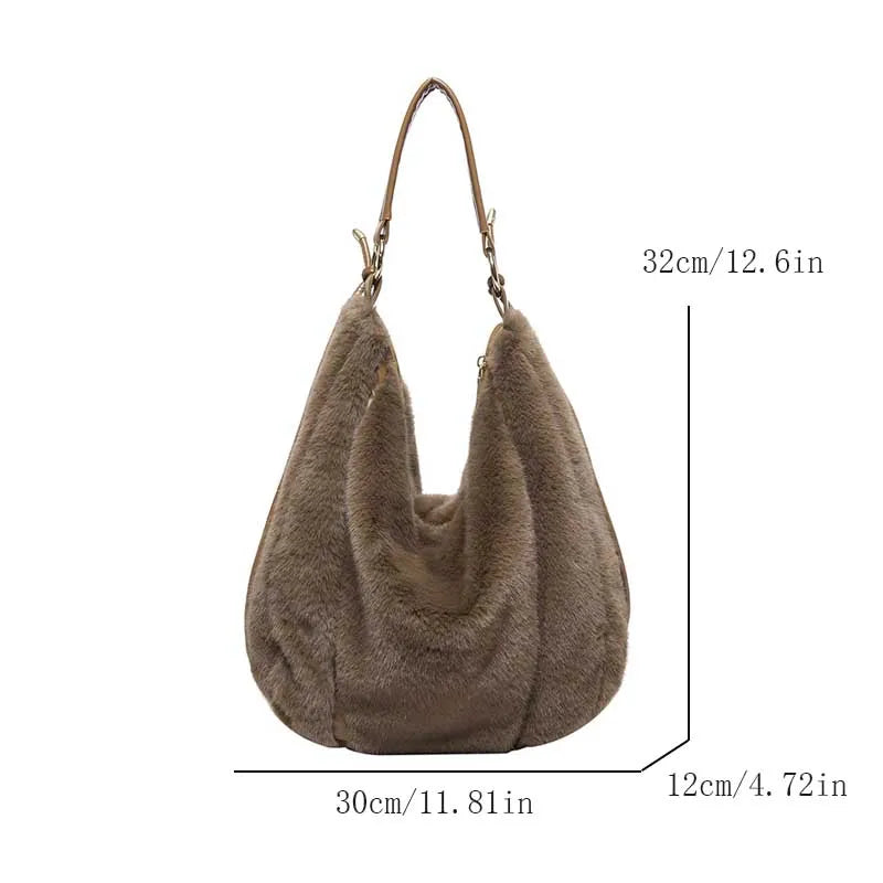 Winter Cotton Fabric Zipper Soft Shoulder Bags Large Capacity Versatile Handbags 2026 High Quality Furry Sweet Women's Bags