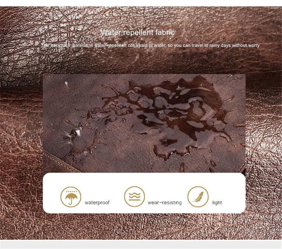 JEEP BULUO Leather Men Backpack Business 15.6" PC Bag Large Capacity Travel Bag