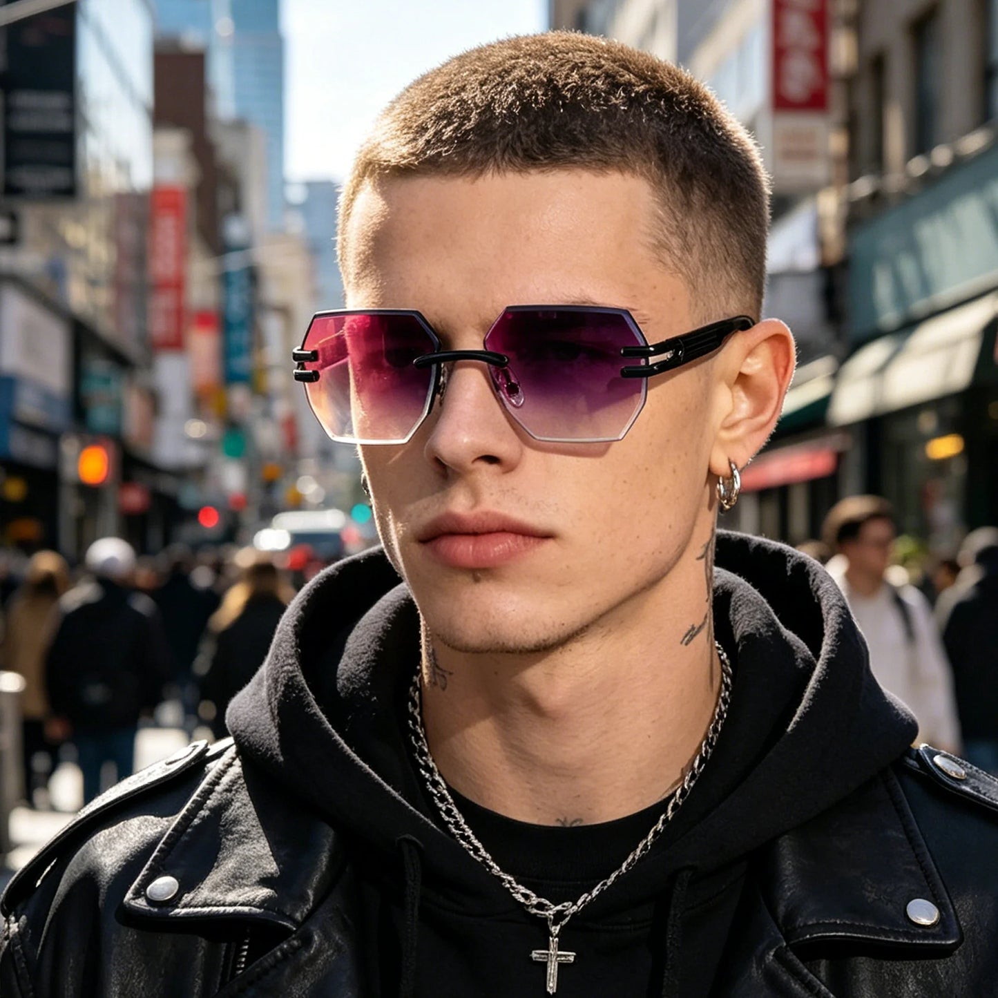 CATERSIDE New Men's Frameless Sunglasses Fashion Polygonal Gradient Mirror Lenses Metal Frame Women's Party Outdoor Sun Glasses