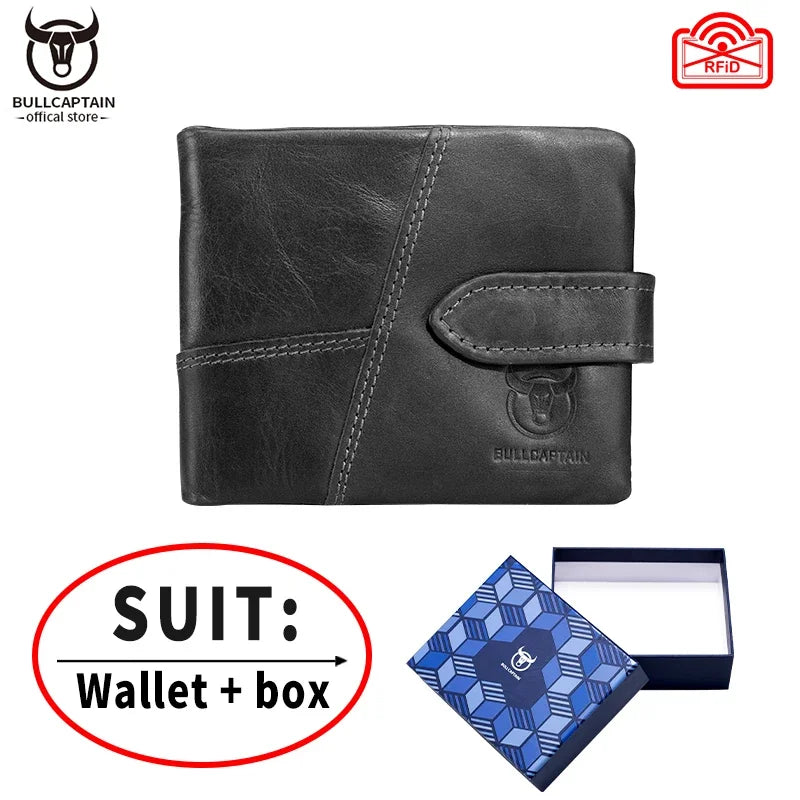 BULLCAPTAIN Leather Wallet With RFID Wallets Card Holder Coin Purse Zipper Men Short wallet's Fashion Men Walletes Coffee 01H