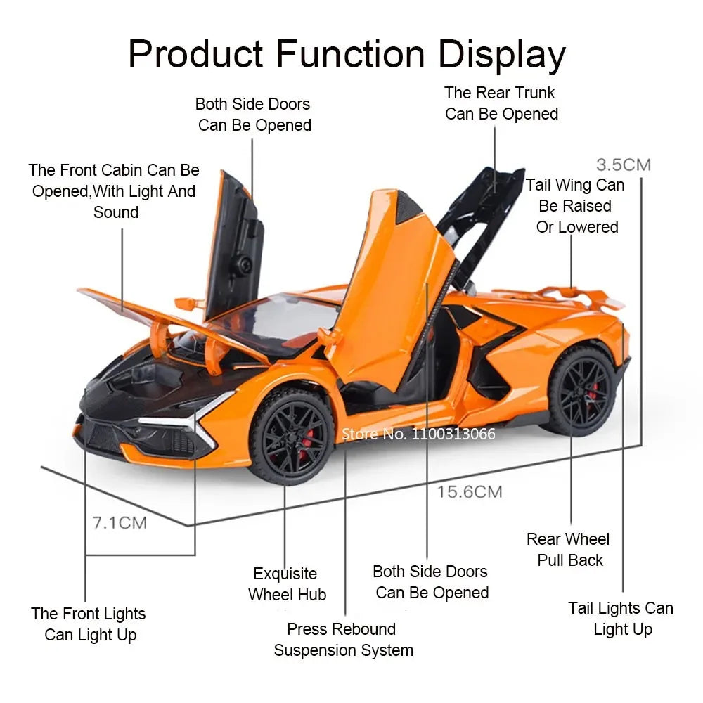 1:32 Lambor Countach LBWK Revuelto Miniature Model Alloy Diecast Toys Car with Sound Light Pull Back Vehices Fashion Accessories