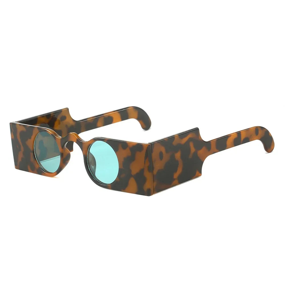 JNPCXI New Retro Unique Rectangle Women Sunglasses Fashion Small Round Lens Shades Interest Women Wide Legs Sun Glasses UV400