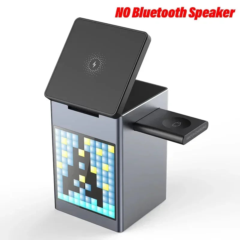 6 in 1 Magnetic Wireless Charger Multifunction with Bluetooth Speaker Alarm Clock for Iphone 16 15 Pro Max for Airpods 2 Iwatch