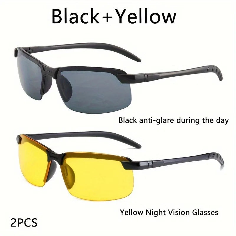 Night Vision Glasses for Women Men Fashion Semi Rimless Driver Anti-Glare Goggles Glasses for Night Driving