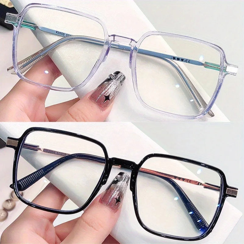 2pcs new Korean square photochromic glasses - fashionable women's glasses, casual daily commuting for men and women