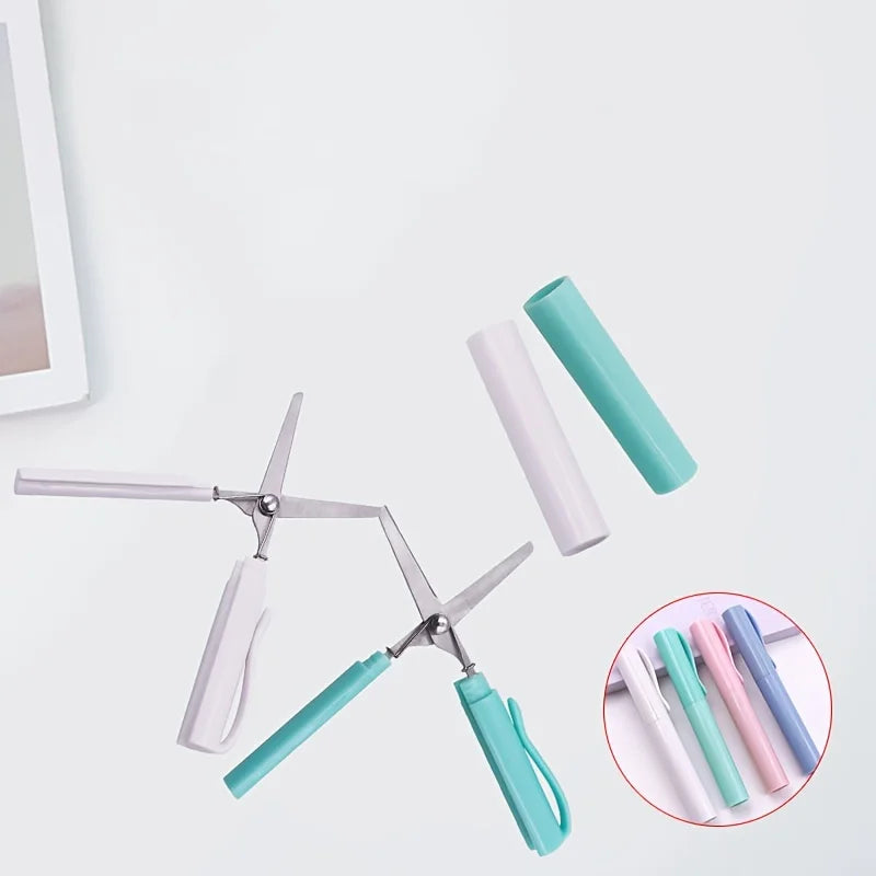 Creative Stationery Pen Scissors Mini Folding Student Art Scissors Pen Cap Student Paper Cuttings Scissors