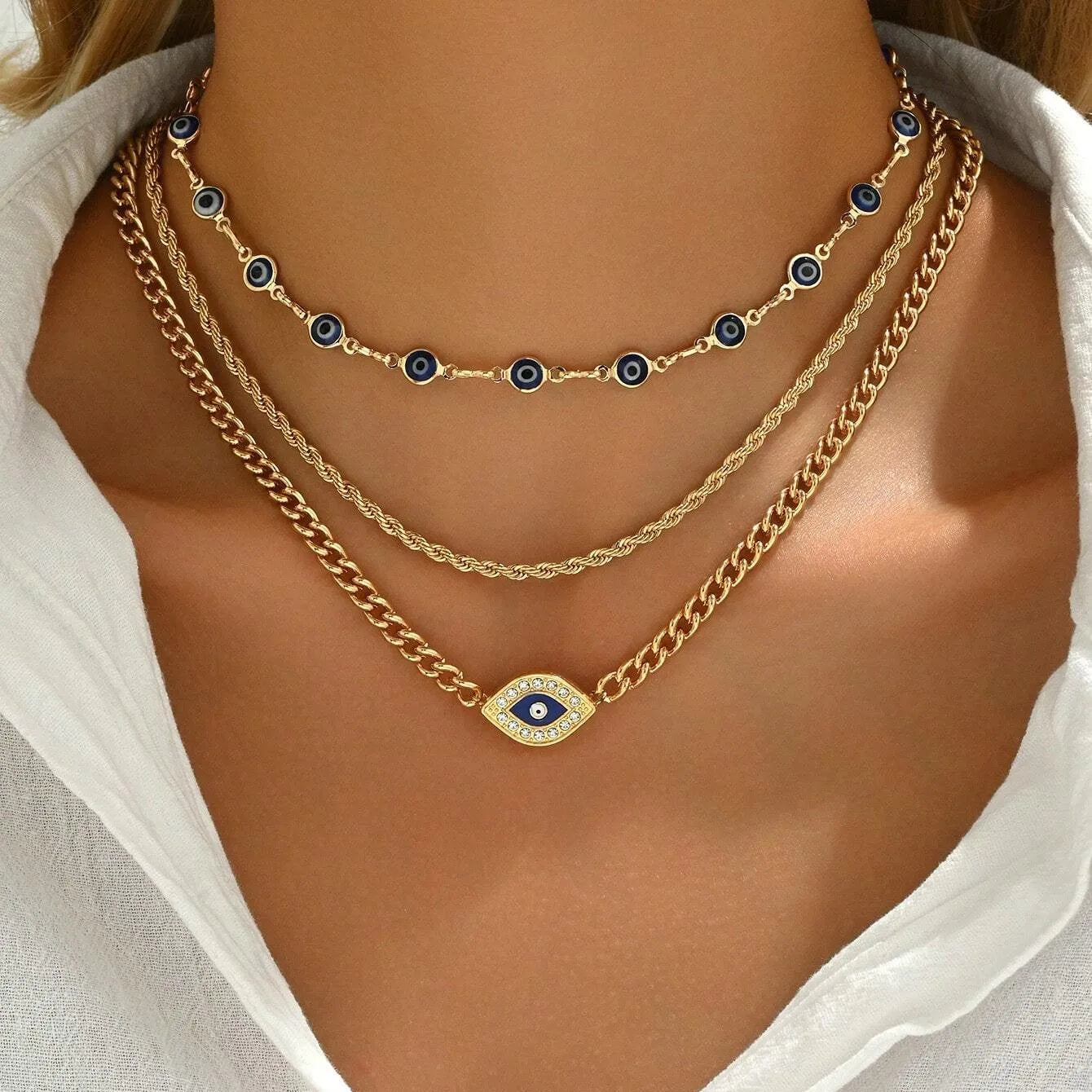 Fashion Turkish Evil Eyes Multilayer Necklaces For Women Bohemian Vintage Devil Pendant Necklaces Choker Beads Party Jewelry New