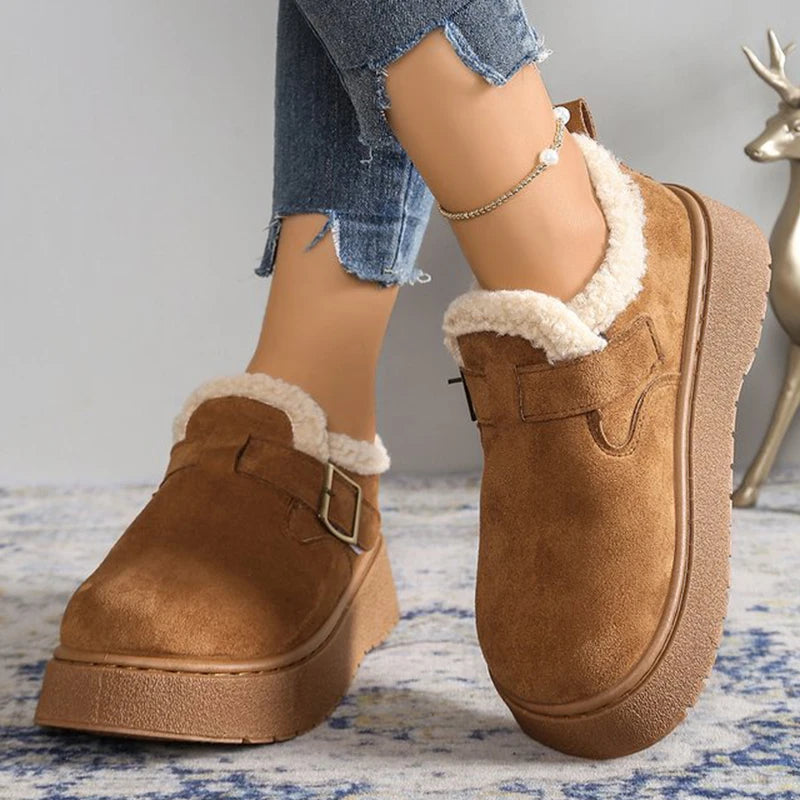 Winter Soft Faux Suede Furry Snow Boots Woman Adjustable Buckle Ankle Boots Women Solid Color Platform Warm Booties Mujer