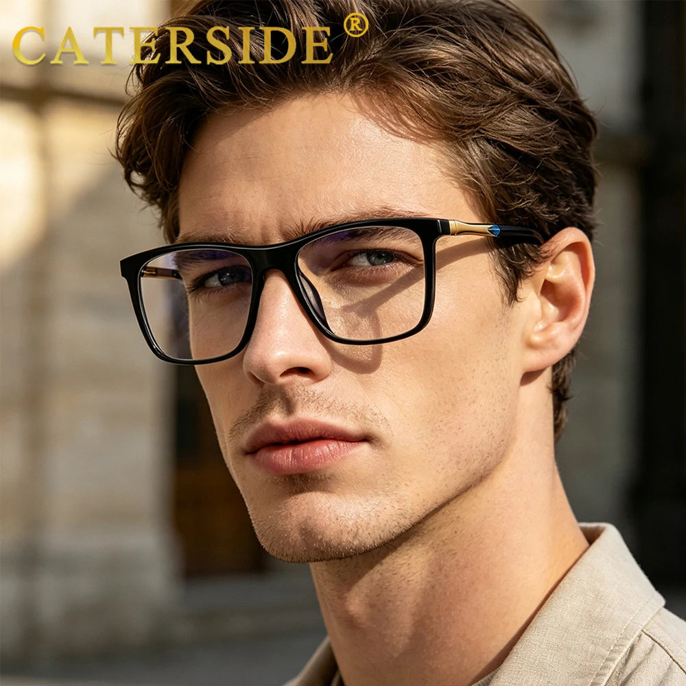 CATERSIDE Men's Tr90 Anti Blue Light Glasses Square Frame Glasses Classic Spring Leg Glasses Women's Computer Protective Glasses