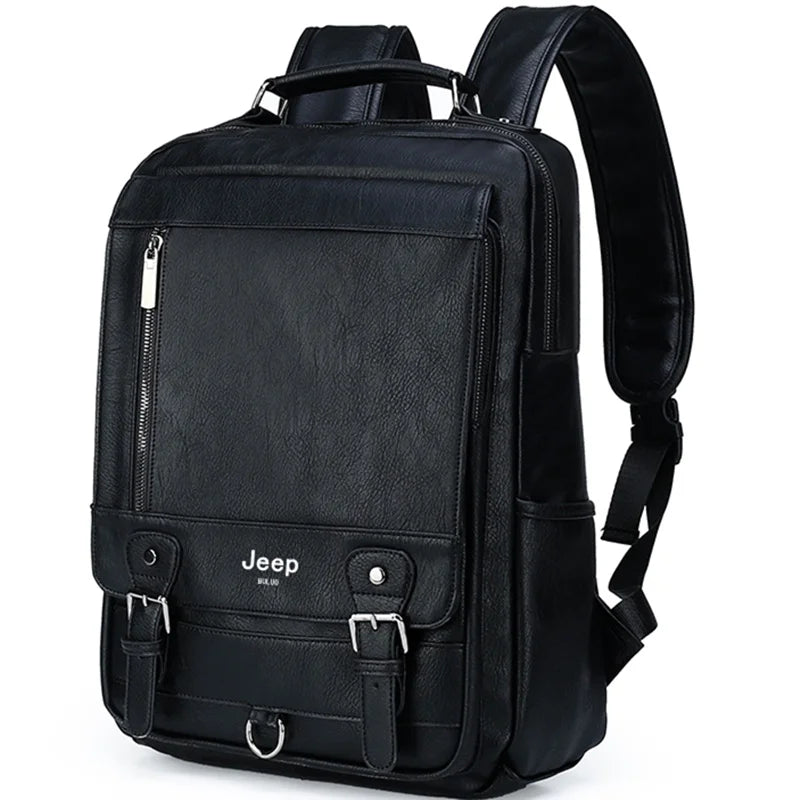 JEEP BULUO Leather Men Backpack Business 15.6" PC Bag Large Capacity Travel Bag