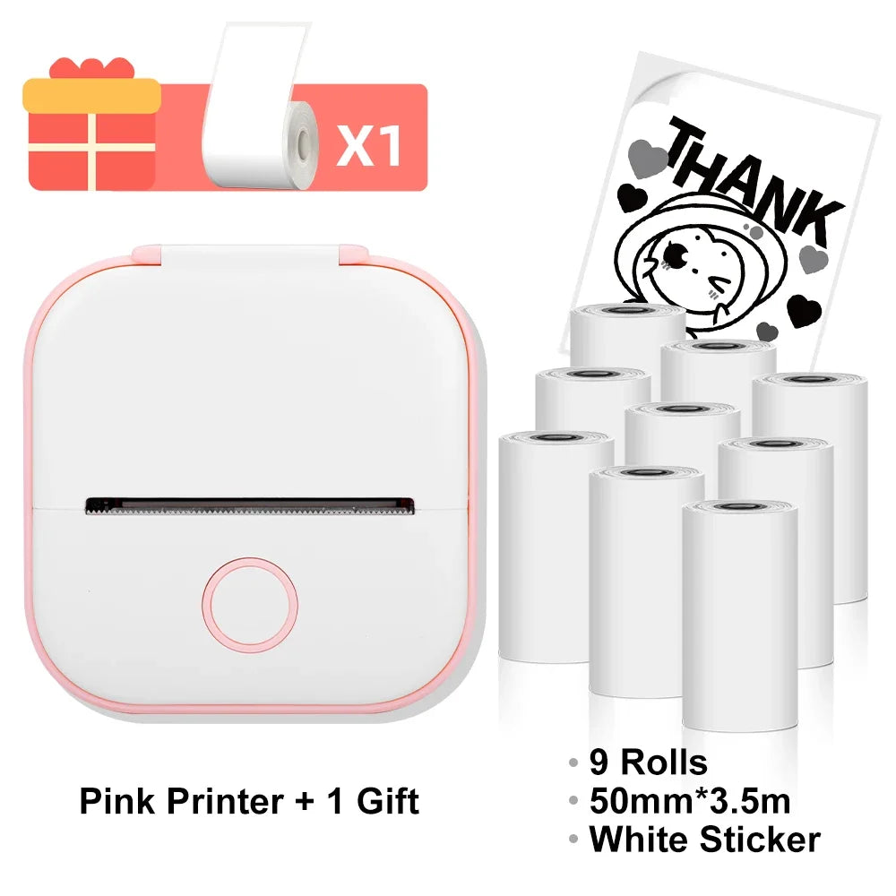 Pink T02 Mini Portable Bluetooth Thermal Printer T02 Sticker Photo Maker Machine