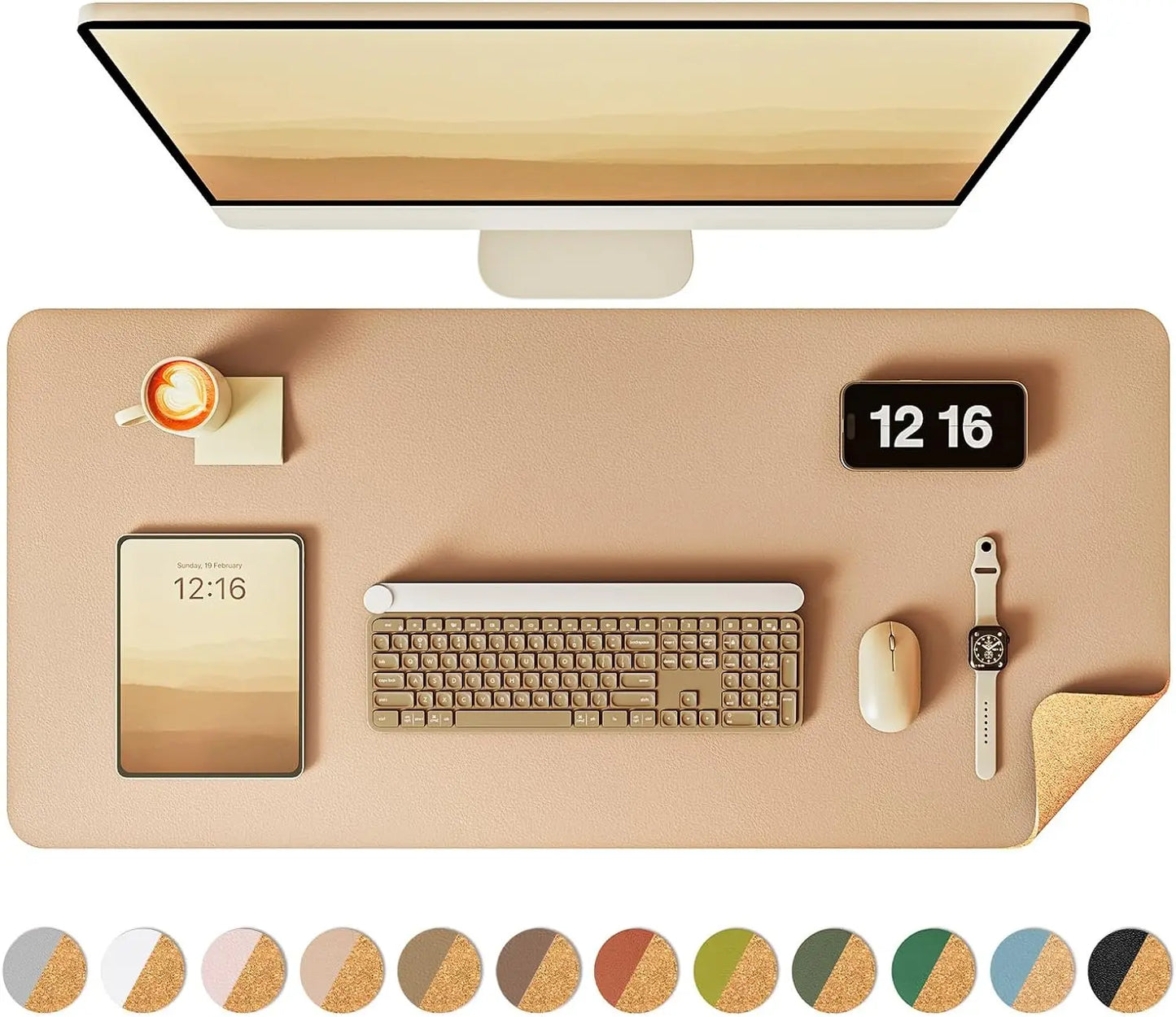 Eco Cork Desk Pad Protector,Leather Desk Mat,Double-Sided Desk Pad,Large Mouse Pad,Waterproof Desk Blotter for Office/Home