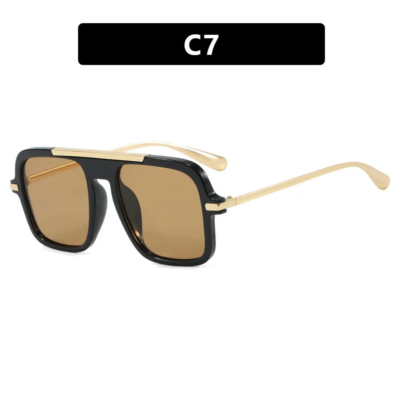 JNPCXI New Retro Square Sunglasses Double Bridges UV400 Fashion Designer Shades for Men And Women Gradient Sun Glasses