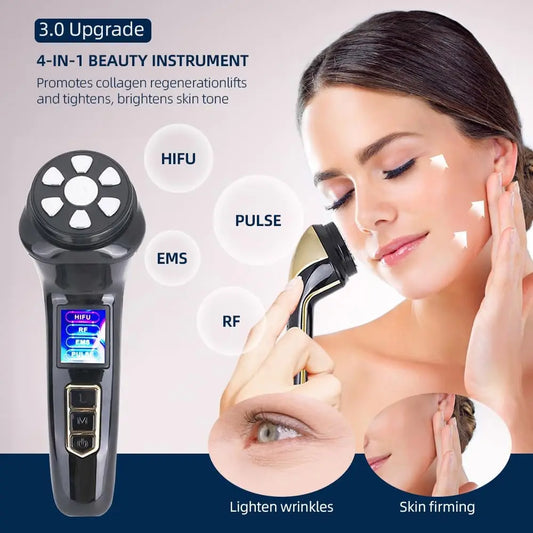 Mini HIFU Machine LED Photon Ultrasonic RF EMS HIFU Facial Lifting Device Face Chin Neck Eye Anti Wrinkle Face Massager Home Use