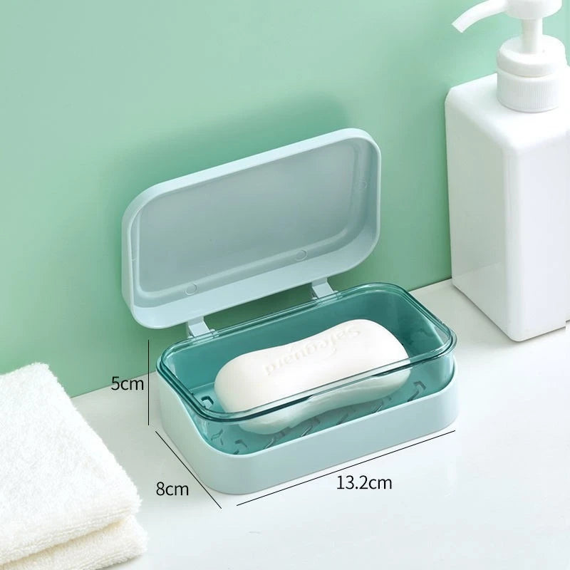 1pc Flip-Top Soap Dish, Simple Transparent Plastic Drainer, Fragrance Soap Box with Removable Drainage and Lid, for Shower Bath