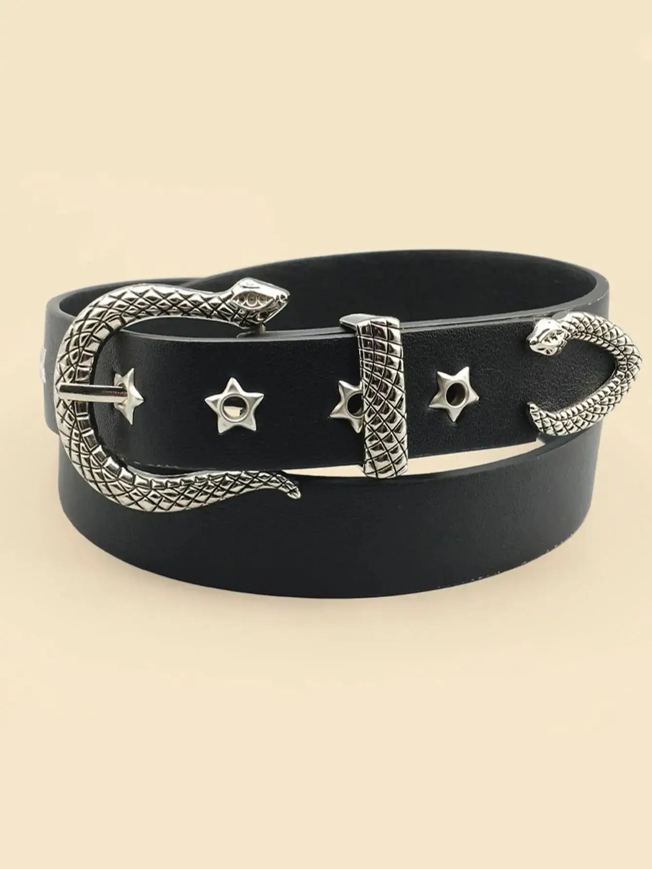 Black Snake Buckle Y2K Style Women's Belt, Star Hollow Leisure Belt, Daily Business Commuting Holiday Decoration