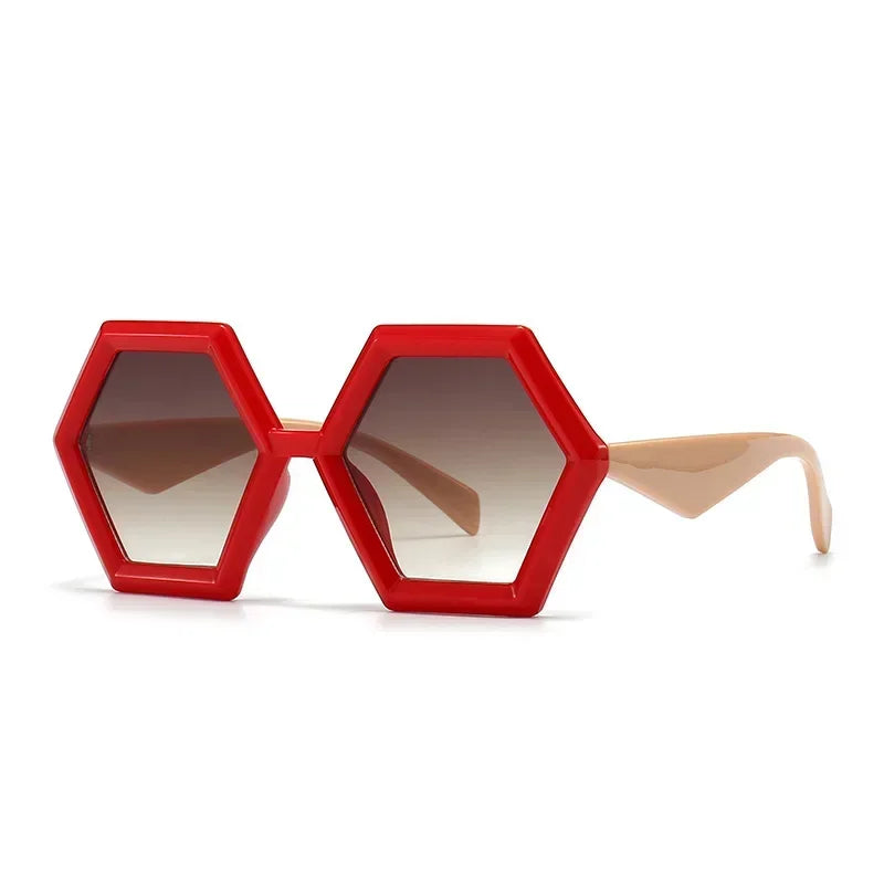 JNPCXI Retro Polygon Sunglasses Women Gradient Red Shades Fashion Men Double Color Trending Sun Glasses