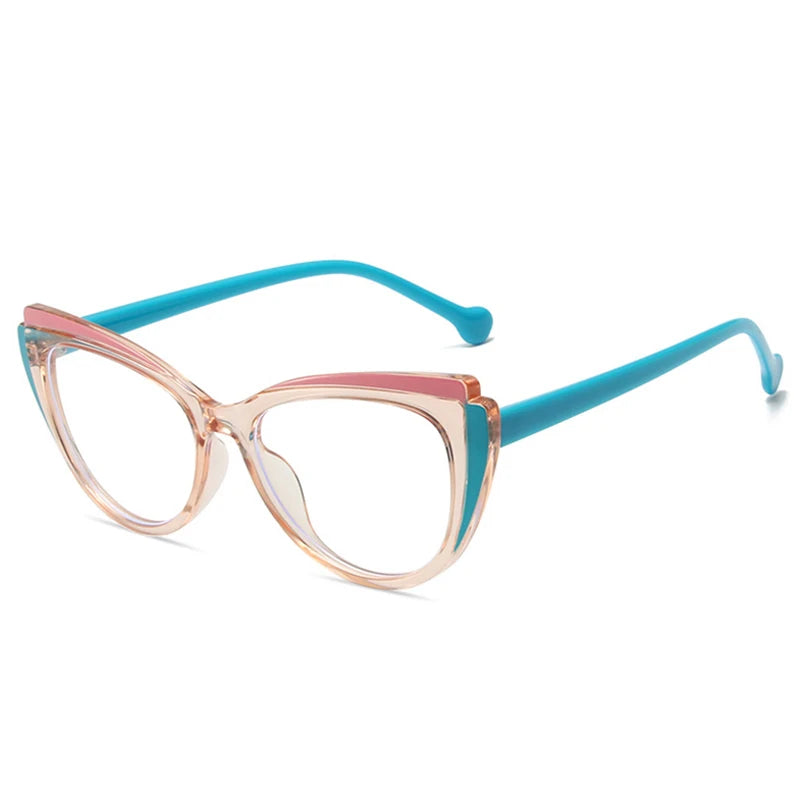 JNPCXI Retro TR90 Double Color Cat Eye Women Glasses Frame Fashion Pink Clear Anti-Blue Light Optical Men Eyewear Frame