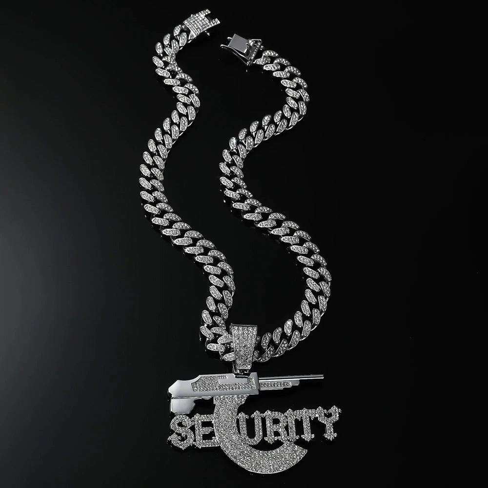 Hip Hop Sniper Gun Jewelry Letter SEURITY Pendant with 13mm Cuban Chain Men's and Women's Necklace Punk Hip Hop Accessories Gift