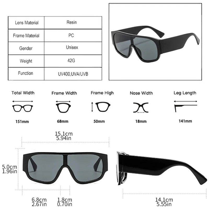 JNPCXI Retro Oversized Pilot Women Sunglasses Fashion One Piece Leopard Shades UV400 Men Punk Wide Legs Sun Glasses