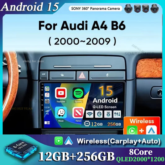 Android 15 Car Radio For For Audi A4 II 2 B6 III 3 B7 2000-2009 S4 2002-2008 RS4 2005 - 2009 Multimedia Video Player Carplay