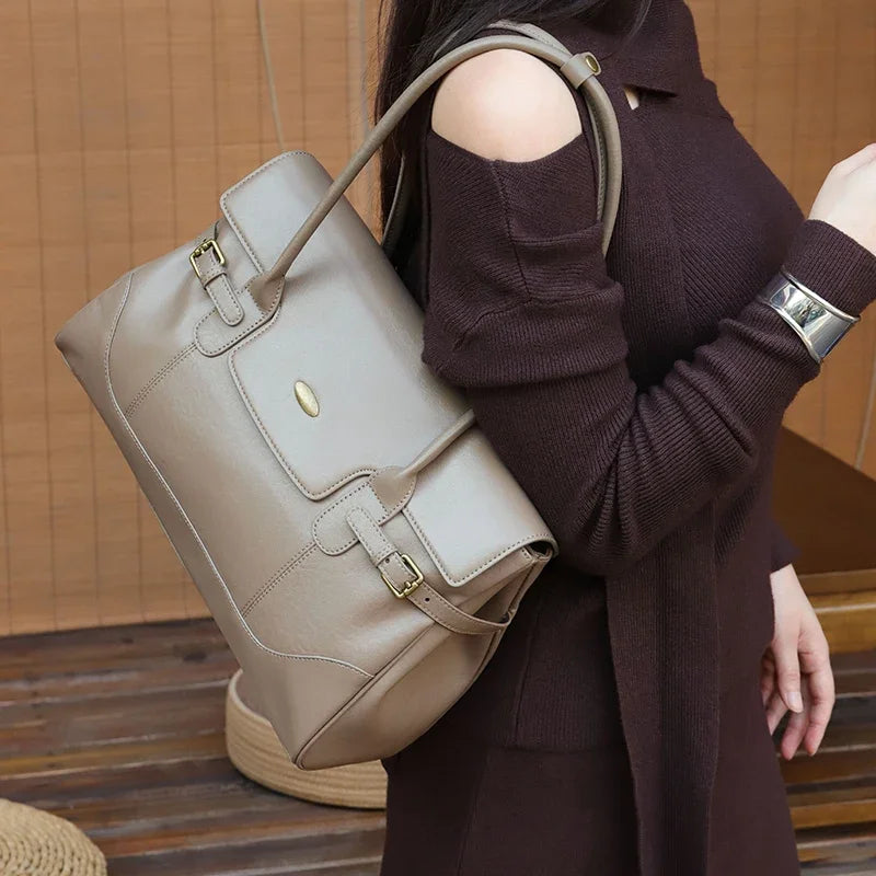 Women's Top-grain leather Underarm Bag Ladies Luxury Designer Genuine leather Handbags Large Capacity Commuting Tote Bags