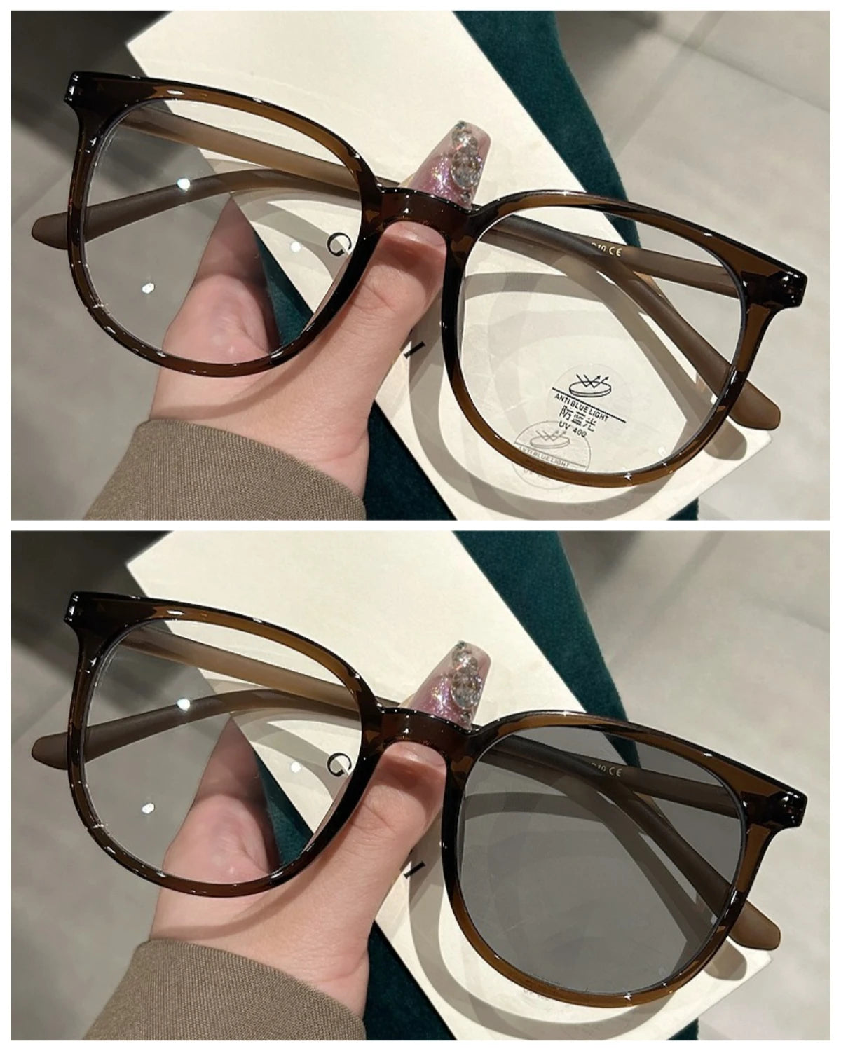 Photochromic Anti Radiation Glasses for Men and Women Simple Oval Anti-blue Transition Eyeglasses Outdoor Shade Sunglasses