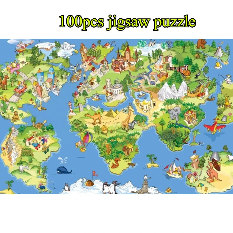 38x25 finished size Children's Paper Puzzle 100 Pieces Blue Card Animal Cartoon Puzzle Educational Toy Perfect Gift for Kids