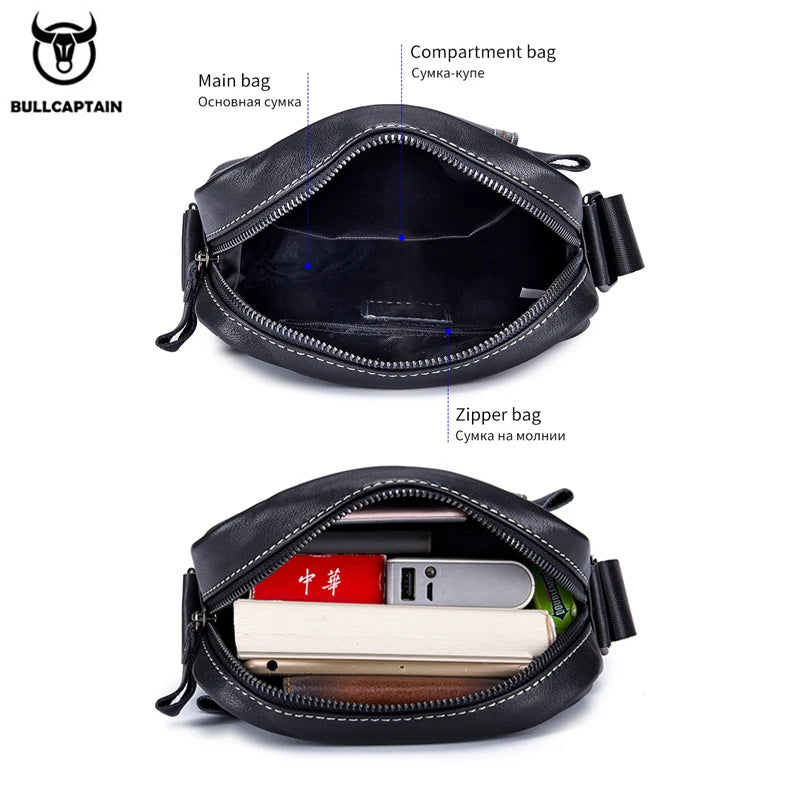 BULLCAPTAIN Famous Brand Genuine Leather Men Bag Casual Business Messenger Men's Bag Male Crossbody Shoulder Bag iPad Travel Bag