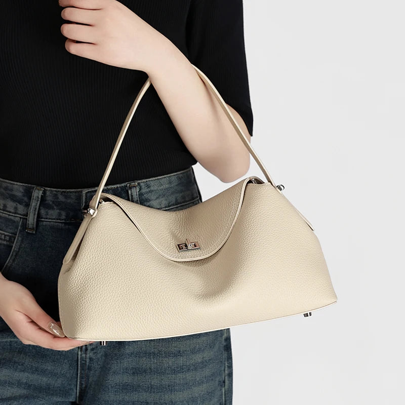 Genuine Leather Tote Bag for Women Large Capacity Cowhide Shoulder Bag Patchwork Commute Handbag Luxury Designer Crossbody Bag