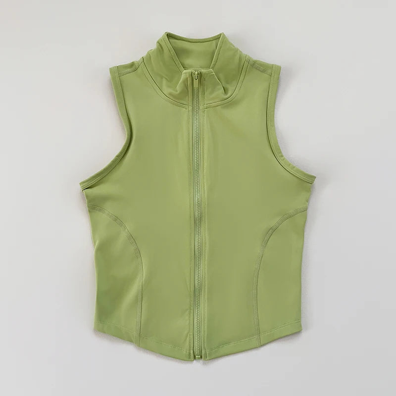 Women's yoga, fitness, sports clothing, sleeveless stand-up collar, zipper exercise vest, slender yoga and fitness vest