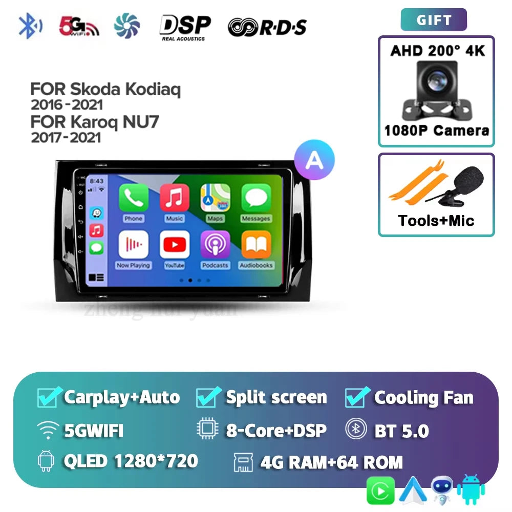 For Skoda Kodiaq 2016 - 2021 Android 15 4G WIFI Car Radio Carplay Auto Multimedia Stereo Video Player GPS Navigation 12+256GB BT