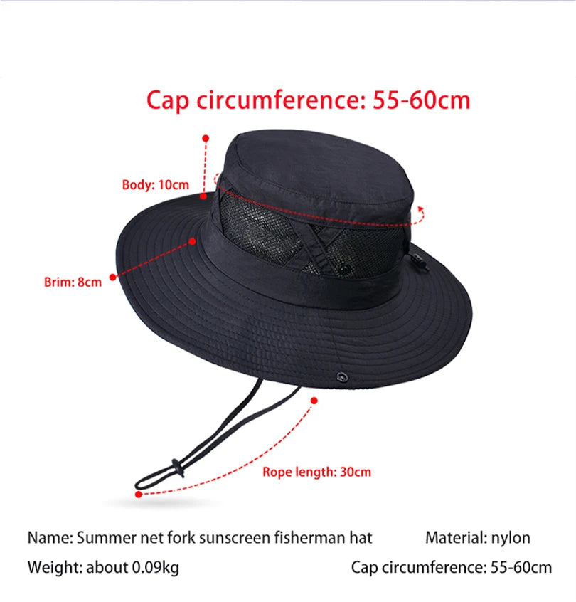 9245Summer large brim breathable shade fisherman hat Men's spring and autumn sun hat outdoor hiking fishing hat