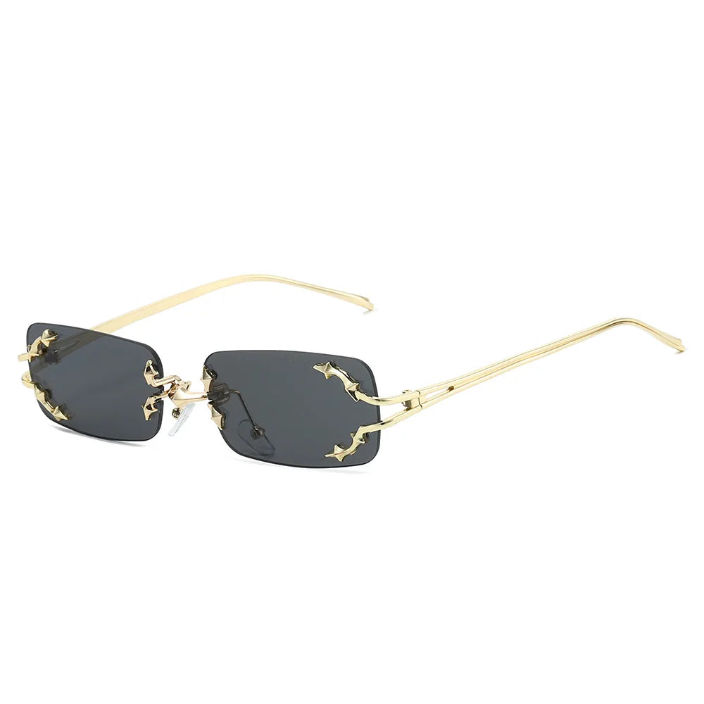 JNPCXI New Y2K Rimless Square Star Sunglasses for Women Fashion Vintage Hip Hop Driving UV400 Eyewear Frame Outdoor Men Punk
