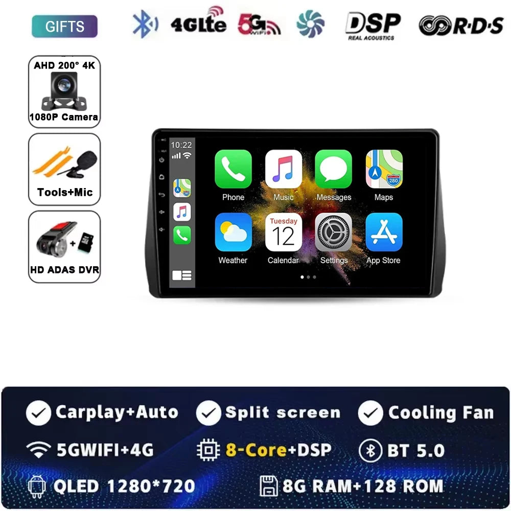 For Toyota Wish 2 II XE20 2009 - 2017 Android 15 Car Radio GPS Navigation QLED Carplay Auto Multimedia Stereo Player BT RDS DSP