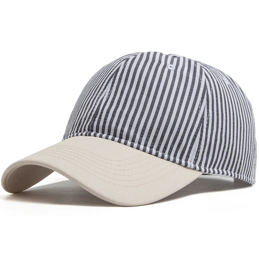 Striped Baseball Cap For Men Women Vintage Beige Brim Casual Soft Dad Hat Snapback Spring Summer Cap Visor Fashion Daily Wear