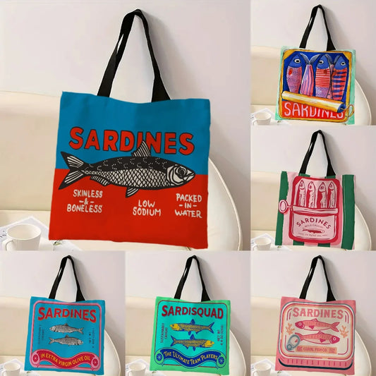 Colorful Sardines Printed Casual Handbag Reusable Fashion Tote Bag Polyester Bag