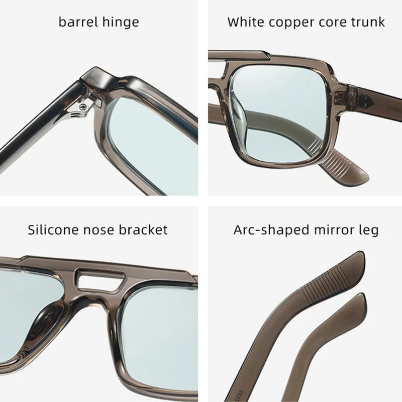 JNPCXI Fashion Double Bridges Square Men Sunglasses Fashion Gray Blue Shades UV400 Women Outdoor Punk Sun Glasses