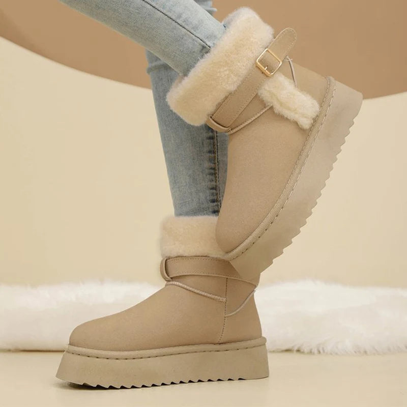 Ankle Strap Detor Snow Boots for Women Winter Chic Faux Suede Platform Snow Boots Woman Non Slip Warm Plush Booties Mujer