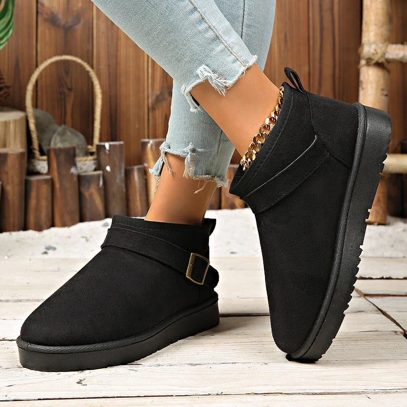Faux Suede Winter Snow Boots Women Fashion Buckle Short Plush Platform Ankle Boots Woman Plus Size 42 Non Slip Warm Cotton Shoes
