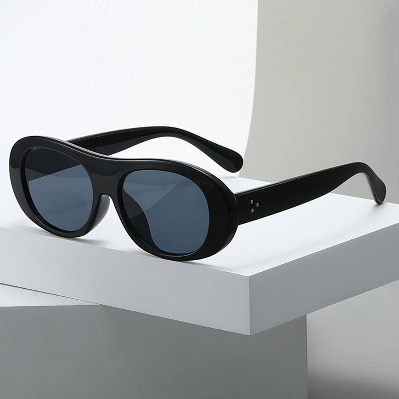 JNPCXI New Retro Oval Sunglasses Women Fashion Jelly Tea Color Shades Men Rivets Punk Sun Glasses UV400